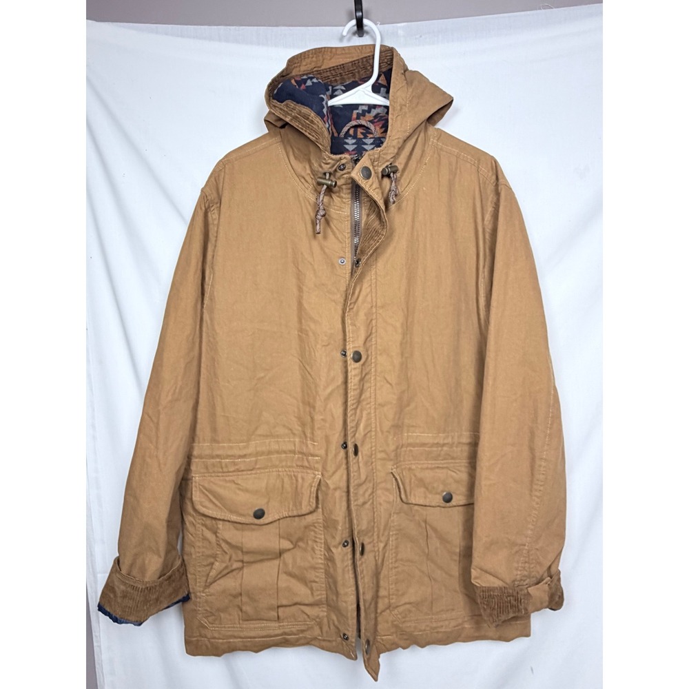 Lucky Brand Mens XL Brown Aztec Southwestern Field Jacket Hooded Ranchwear Coat